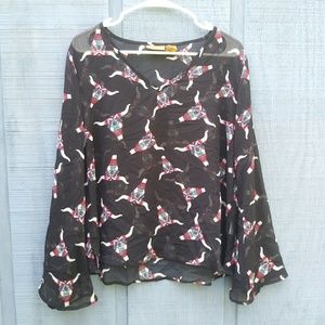 Wrangler Chiffon Longhorn Print Blouse